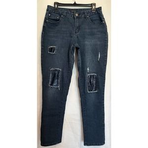 New Directions Jeans Blue Designer Distressed w/sequin size 10 Regular